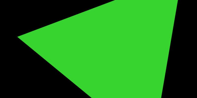 A green triangle on a black background.