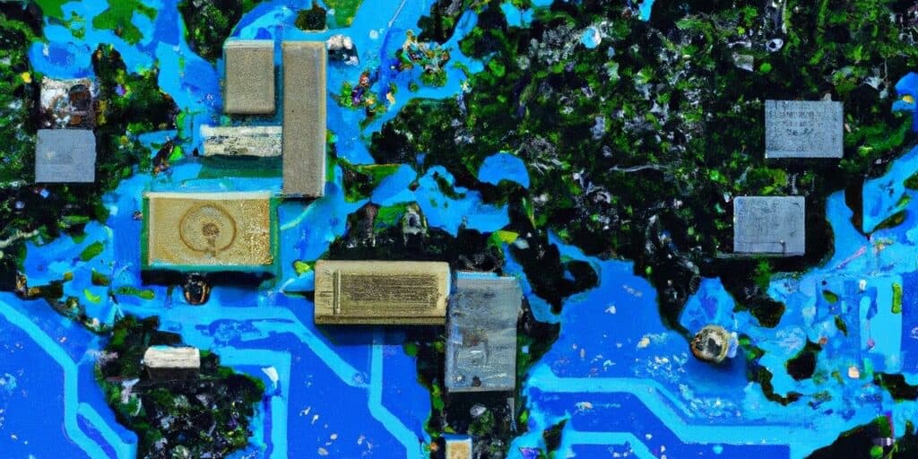 A map of the world made up of circuit board elements.